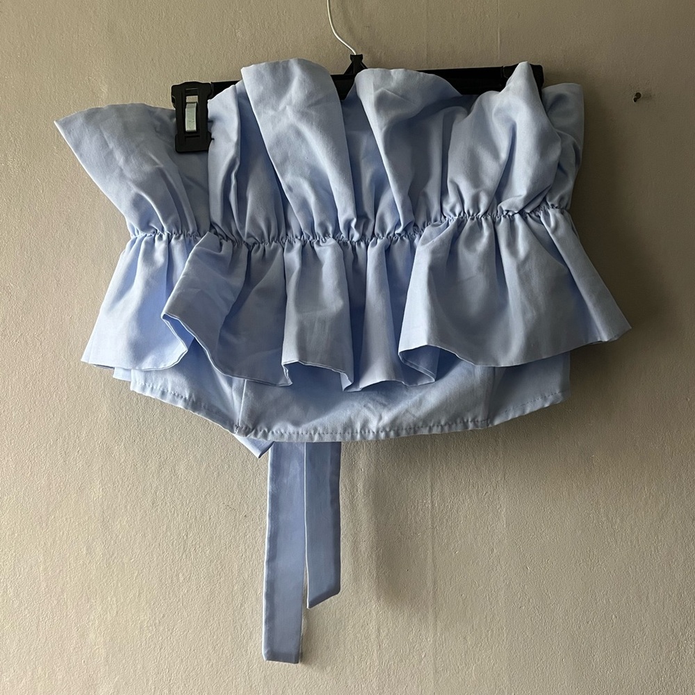 Do+Be Sky Blue Strapless Ruffle Top Size Large